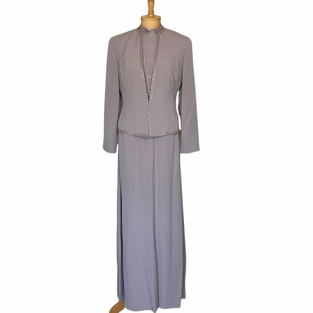 Daymor Couture Beaded Jacket Dress Set Frosted Mocha Special Occasion Size 8
